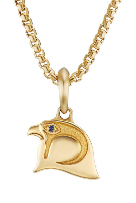 Cairo Falcon Amulet, 18k Yellow Gold & Blue Sapphire